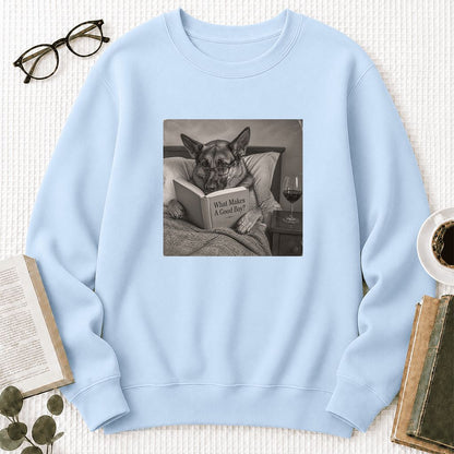 What Makes A Good Boy Crewneck Sweatshirt | Dog Lover Reader Gift Light Blue