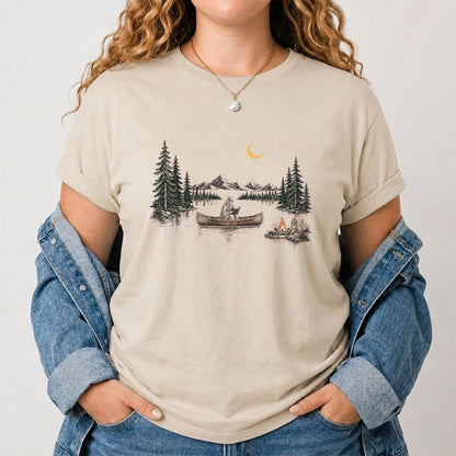 Reading Ghost On The Boat Printed T-Shirt | Spooky Book Lover Gift Sand