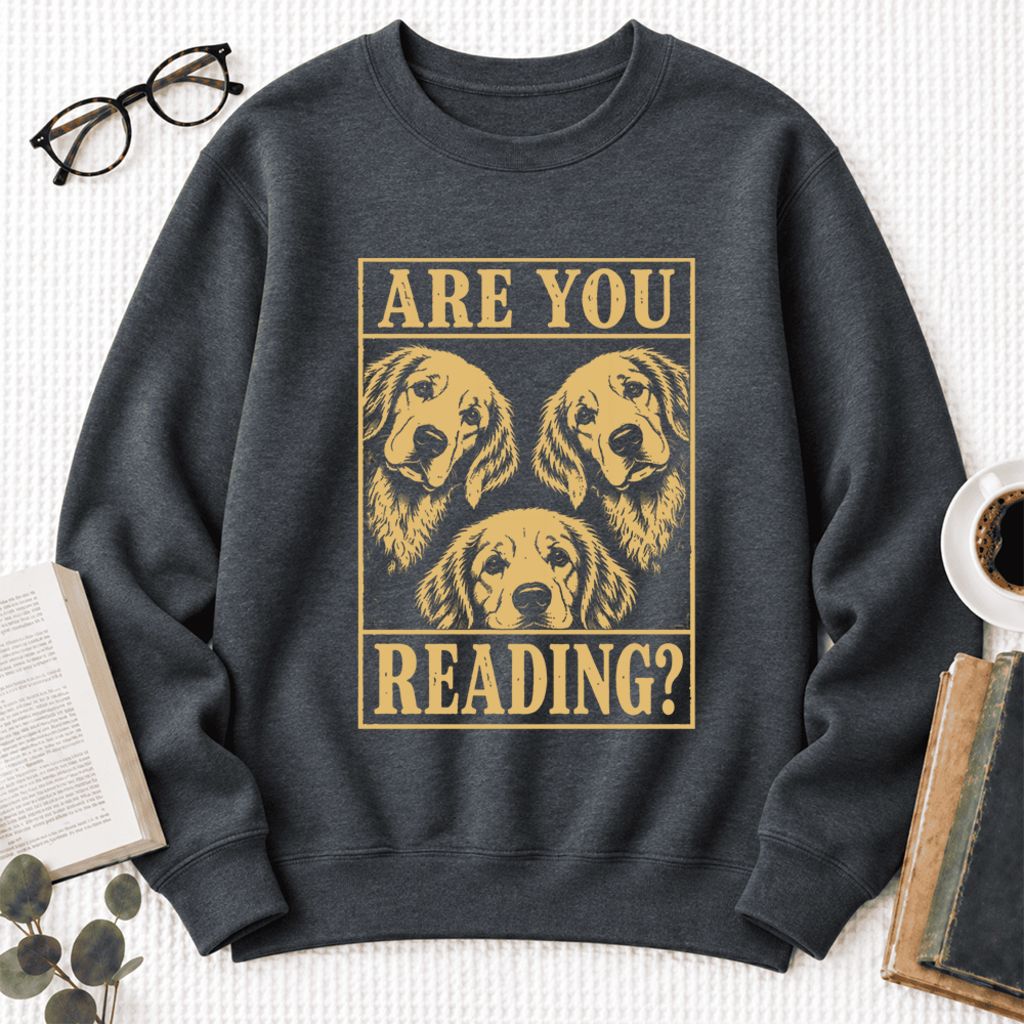 Are You Reading Golden Retriever Softstyle Sweatshirt | Dog Mom Reader Gift Dark Heather