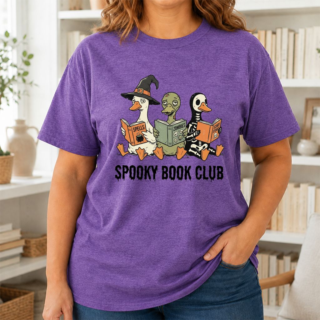 Spooky Book Club Printed T-Shirt | Halloween Book Lover Gift Heather Purple