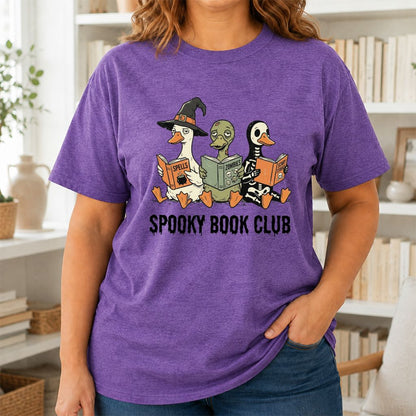 Spooky Book Club Printed T-Shirt | Halloween Book Lover Gift Heather Purple