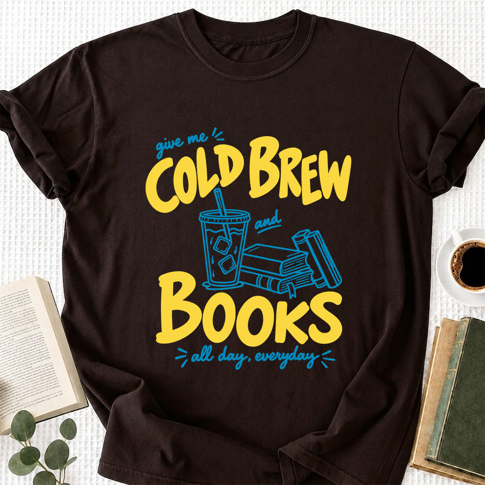Give Me Cold Brew And Books Softstyle T-Shirt | Book Lover Gift Dark Chocolate