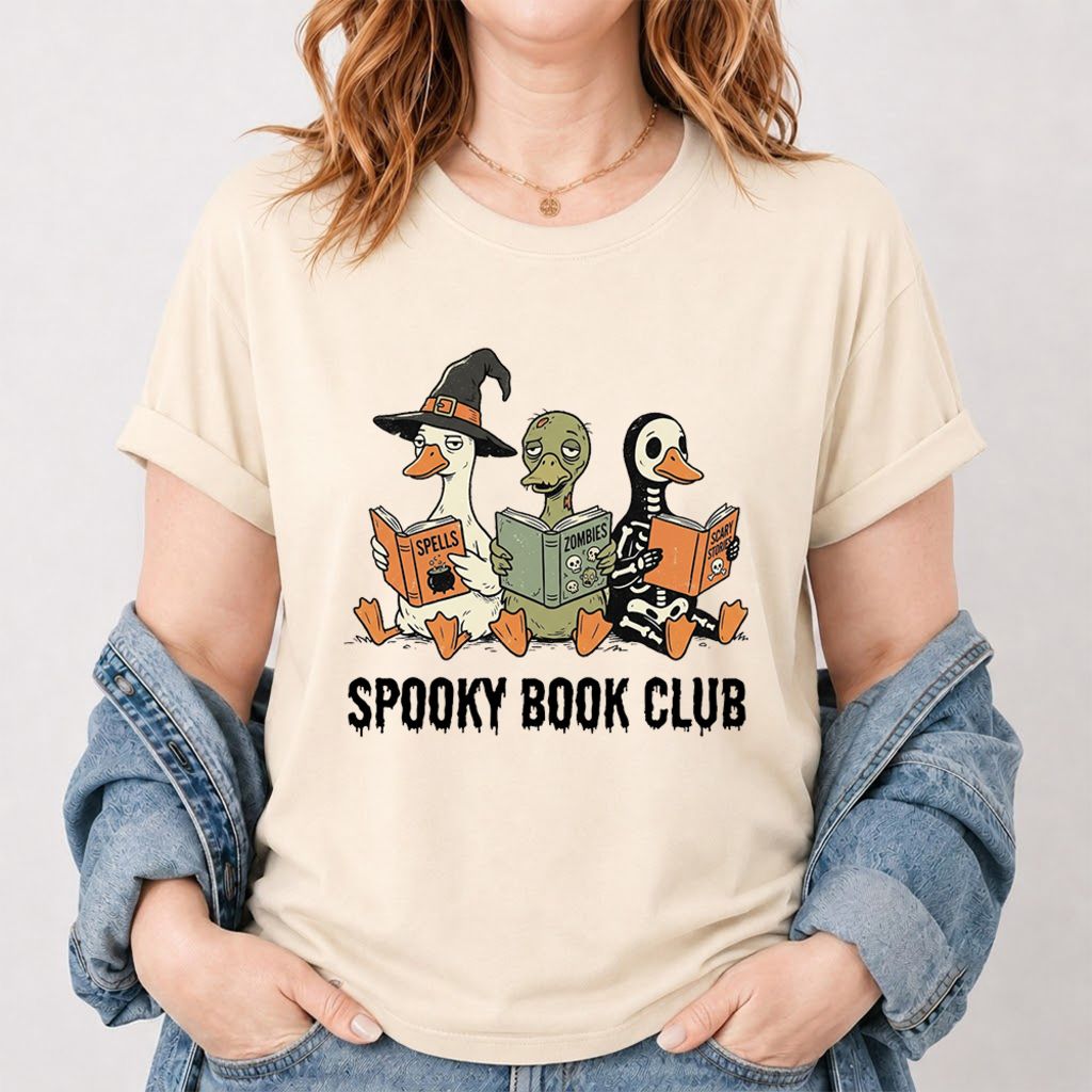 Spooky Book Club Printed T-Shirt | Halloween Book Lover Gift Natural