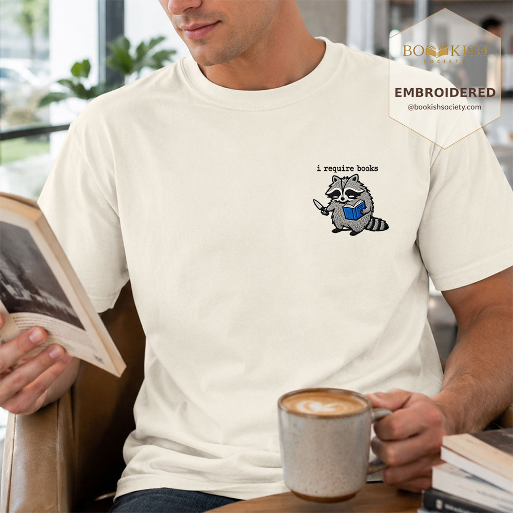 Embroidered I Require Books Comfort Color® T-shirt Book Lover Gift Ivory