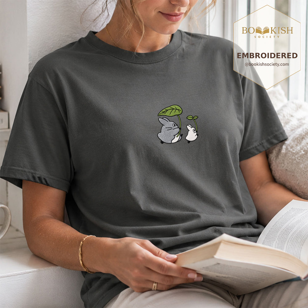 Embroidered Forest Spirits and Flowers Comfort Color® T-shirt Book Lover Gift Pepper