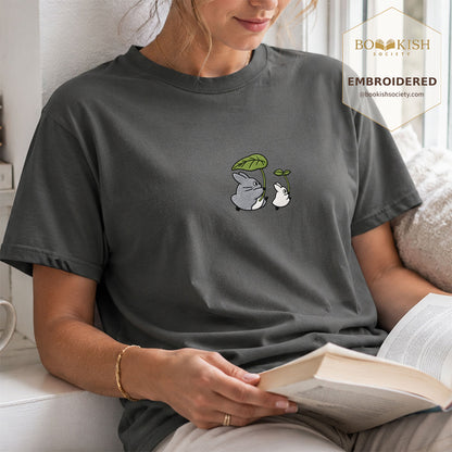 Embroidered Forest Spirits and Flowers Comfort Color® T-shirt Book Lover Gift Pepper