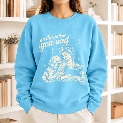 How You Read Golden Retriever Softstyle Sweatshirt | Dog Mom Reader Gift Sky