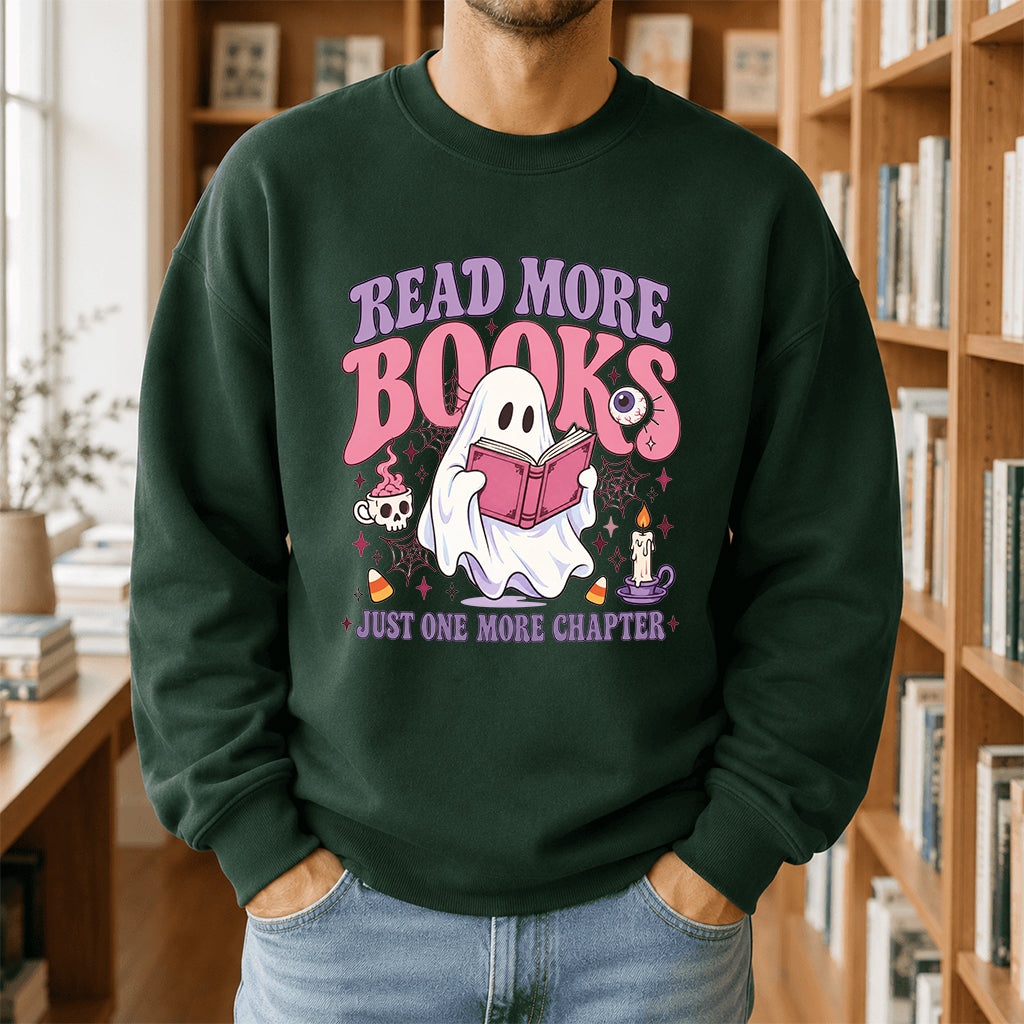 Read More Books Printed Sweatshirt | Halloween Book Lover Gift Forest Green