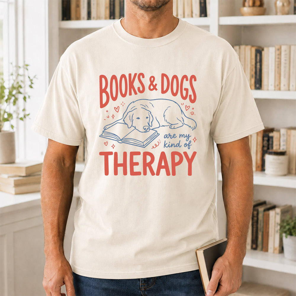 Give Me Books & Dogs Cotton T-Shirt | Dogs Lover & Reader Gift Natural