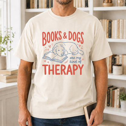 Give Me Books & Dogs Cotton T-Shirt | Dogs Lover & Reader Gift Natural