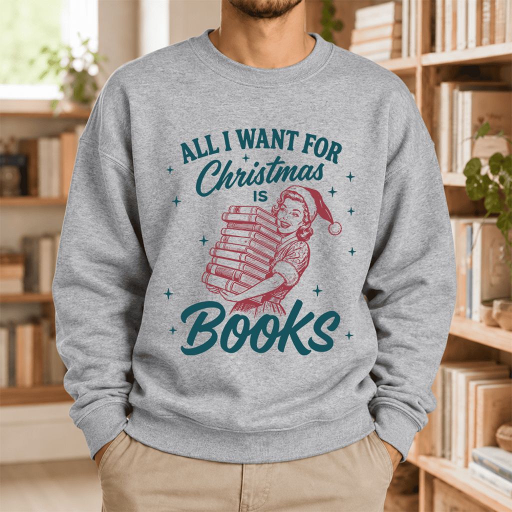 All I Want For Christmas Is Books Softstyle Sweatshirt | Christmas Reader Gift Sport Grey