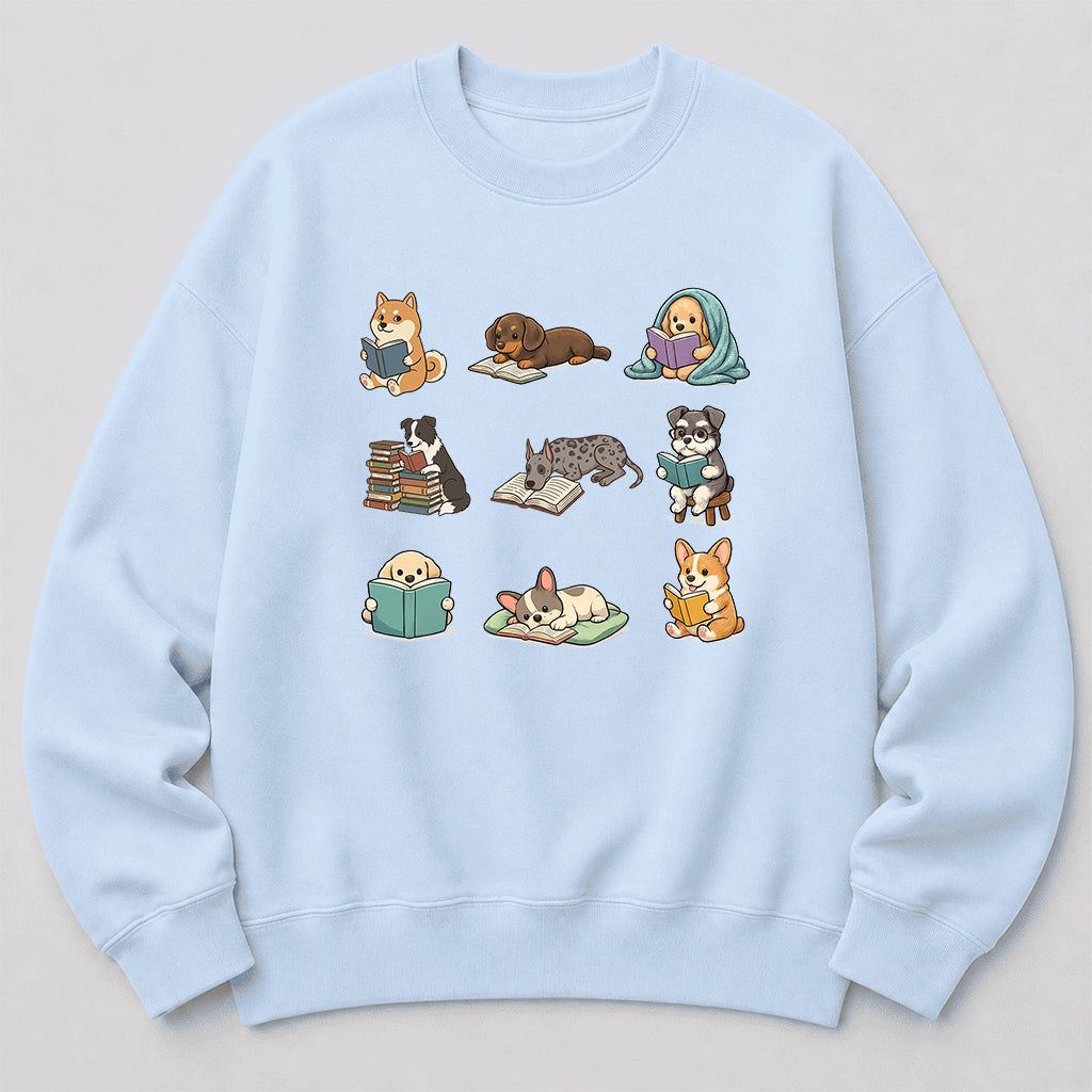 Funny Dogs Reading Crewneck Sweatshirt | Reader Gift Light Blue