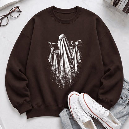 Reading Gym Ghost Printed Sweatshirt | Halloween Book Lover Gift Dark Chocolate