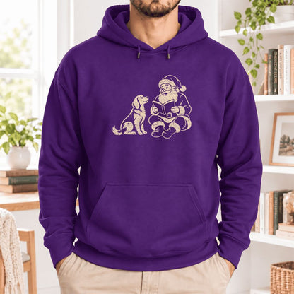 Funny Dog With Santa Christmas Softstyle Hoodie | Christmas Gift For Dog & Book Lover Purple