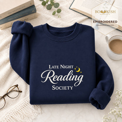 Late Night Reading Society Embroidered Sweatshirt | Reader Gift Navy