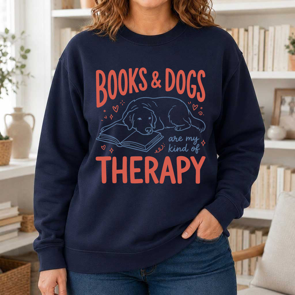 Give Me Books & Dogs Crewneck Sweatshirt | Dog Lover & Reader Gift Navy