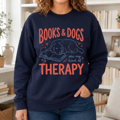 Give Me Books & Dogs Crewneck Sweatshirt | Dog Lover & Reader Gift Navy