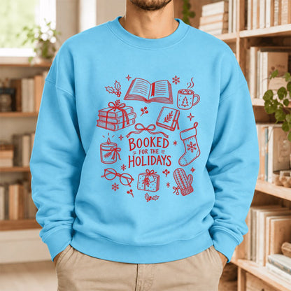 Booked For The Holidays Softstyle Sweatshirt | Christmas Book Lover Gift Sky