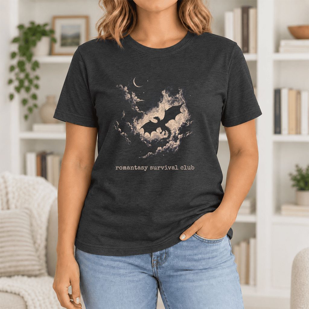 Romantasy Survival Club Ultra-Soft Cotton T-Shirt | Fantasy Book Lover Gift Black Heather