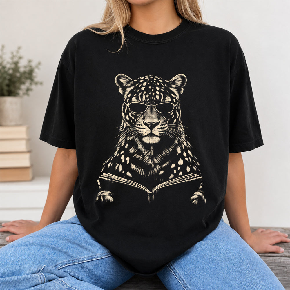 Leopard Reading Book Softstyle T-Shirt | Book Lover Gift Black