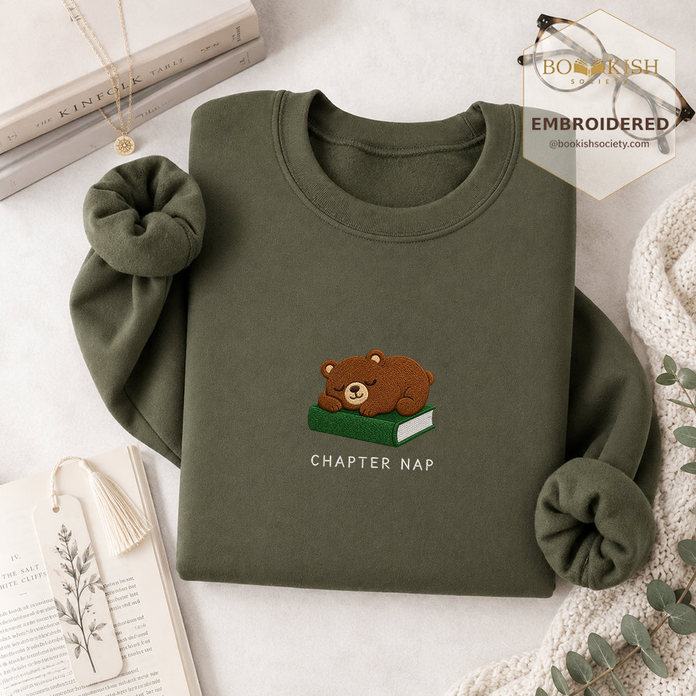 Chapter Nap Embroidered Sweatshirt | Reader Gift Military Green