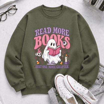 Read More Books Printed Sweatshirt | Halloween Book Lover Gift Military Green