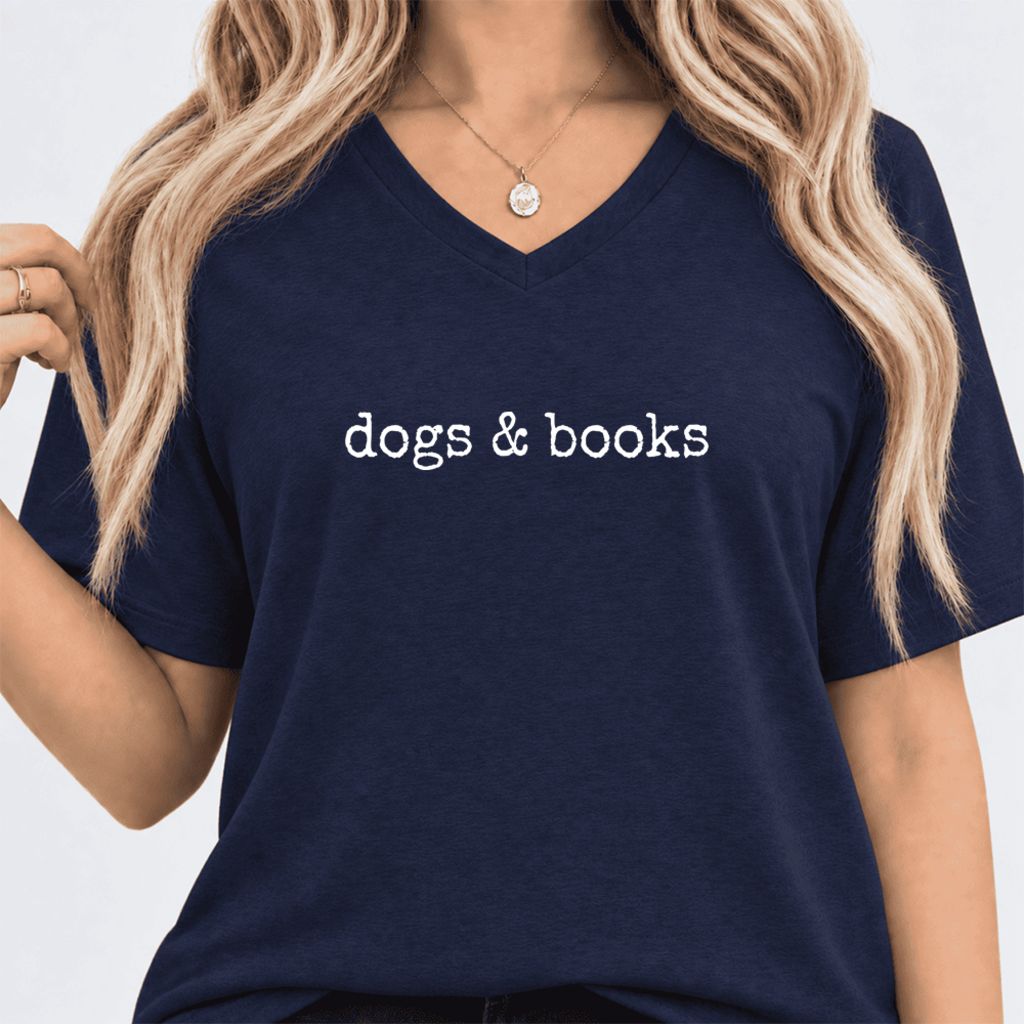 Dogs & Books Ultra-Soft V-Neck | Dog Lover & Reader Gift Navy