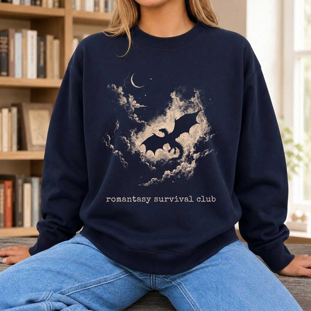 Dark Fantasy Dragon Clouds Crewneck Sweatshirt | Reader Gift Navy