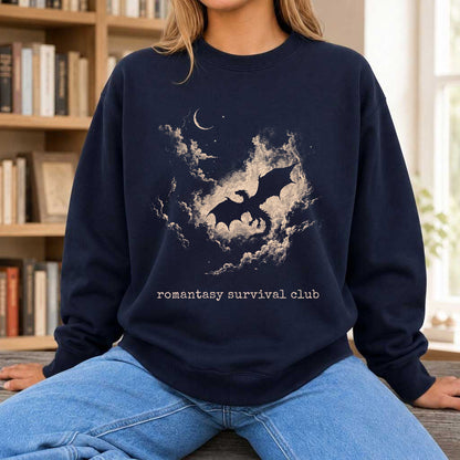 Dark Fantasy Dragon Clouds Crewneck Sweatshirt | Reader Gift Navy