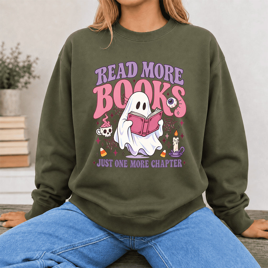 Read More Books Printed Sweatshirt | Halloween Book Lover Gift Military Green
