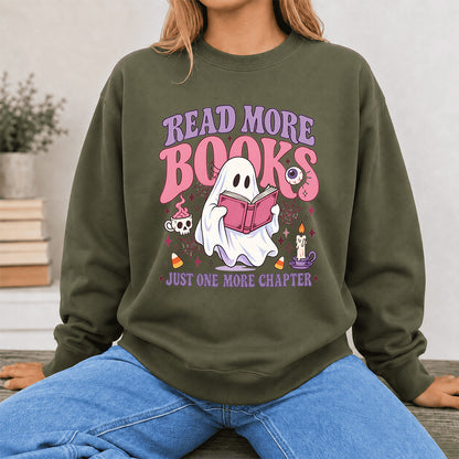 Read More Books Printed Sweatshirt | Halloween Book Lover Gift Military Green