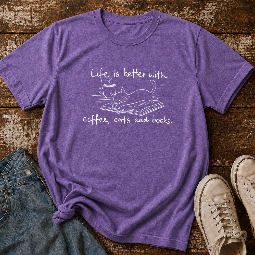 Funny Cats and Books Design Softstyle T-Shirt | Book Lover Gift Heather Purple