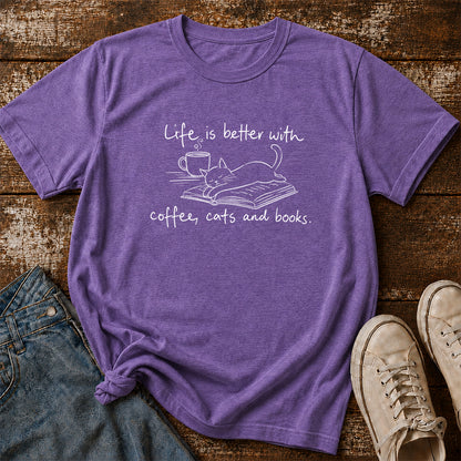 Funny Cats and Books Design Softstyle T-Shirt | Book Lover Gift Heather Purple