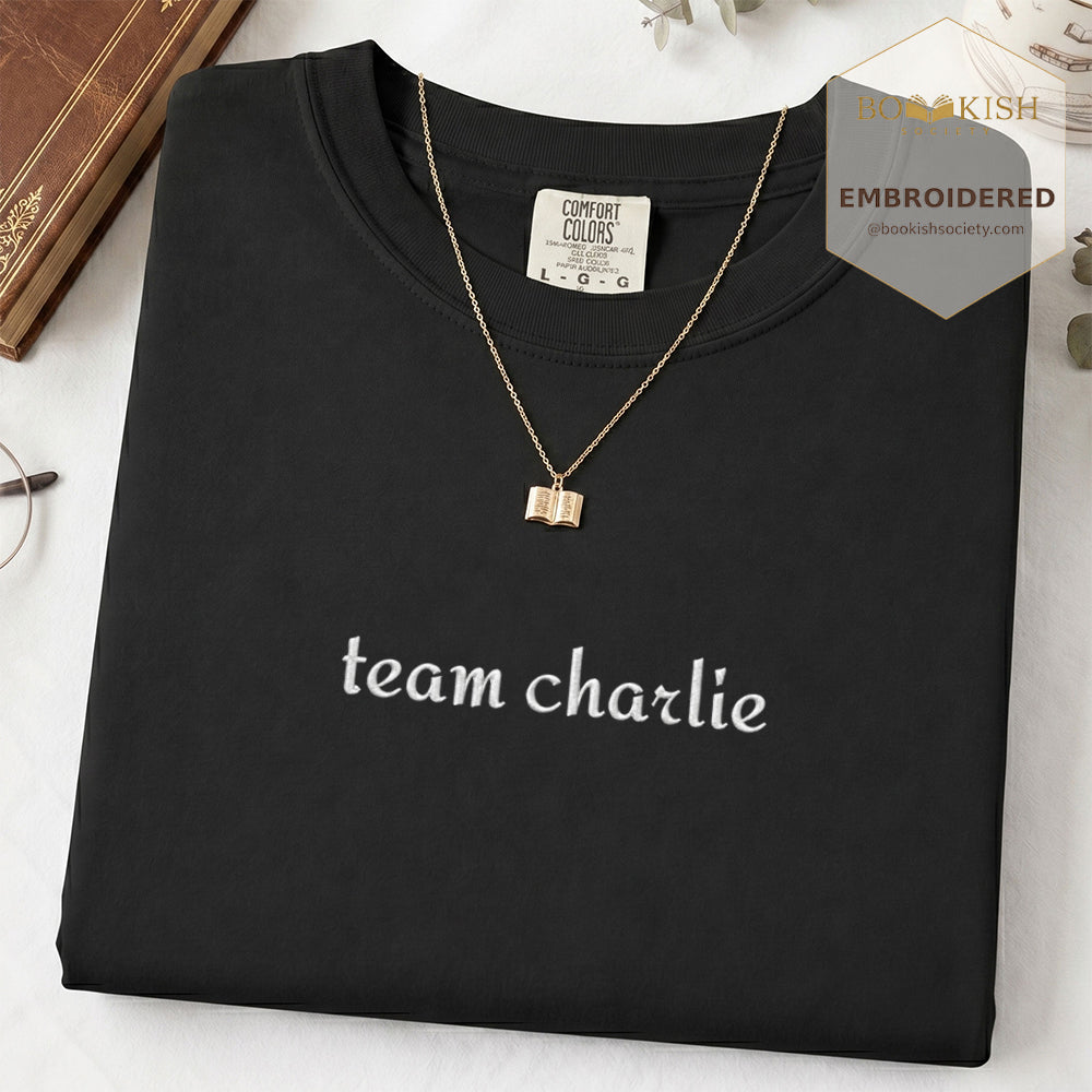 Embroidered Team Charlie Comfort Color® T-shirt Book Lover Gift Black