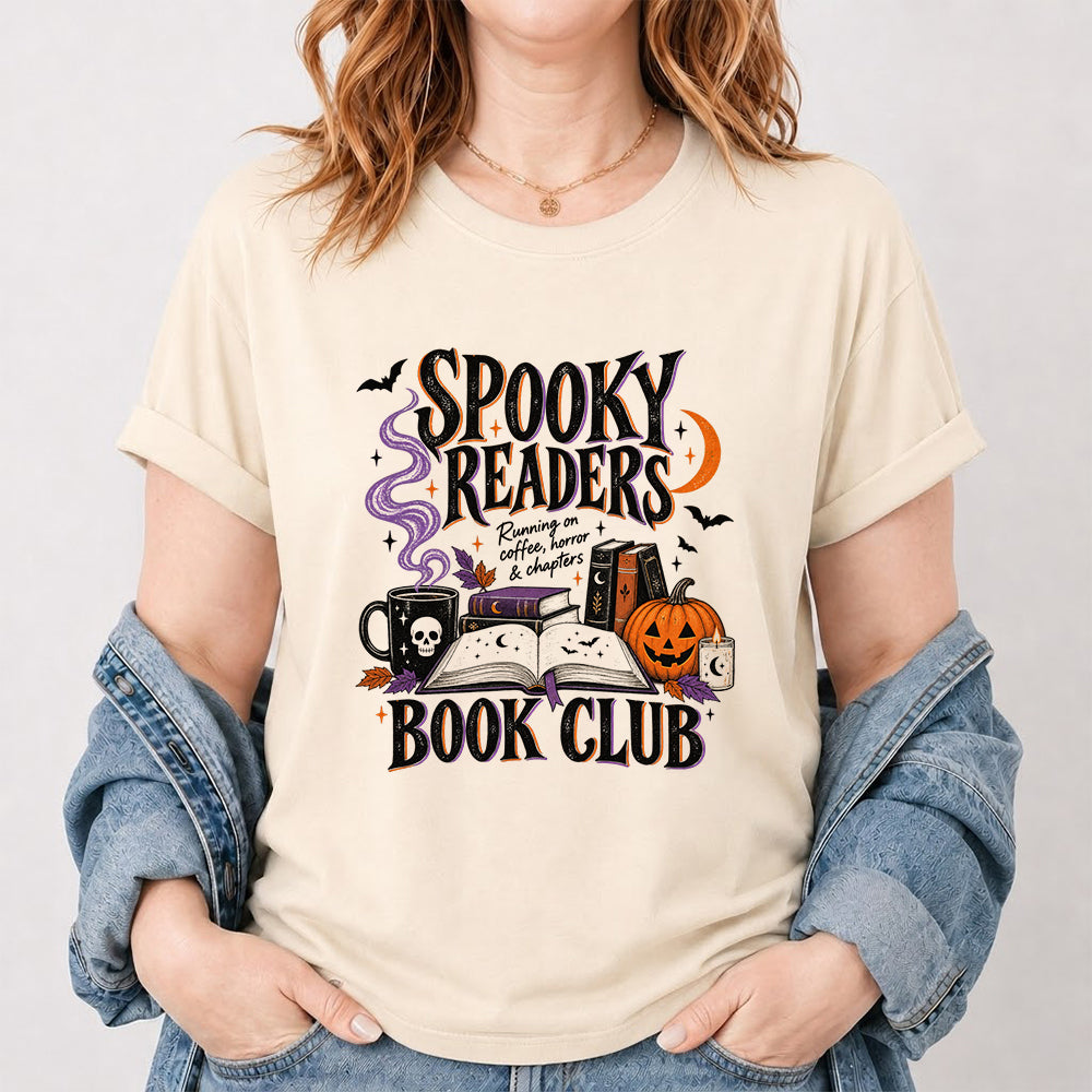 Spooky Readers Book Club Printed T-Shirt | Halloween Book Lover Gift Natural