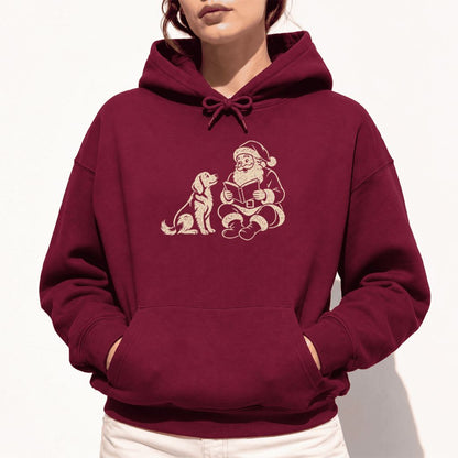 Funny Dog With Santa Christmas Softstyle Hoodie | Christmas Gift For Dog & Book Lover Maroon