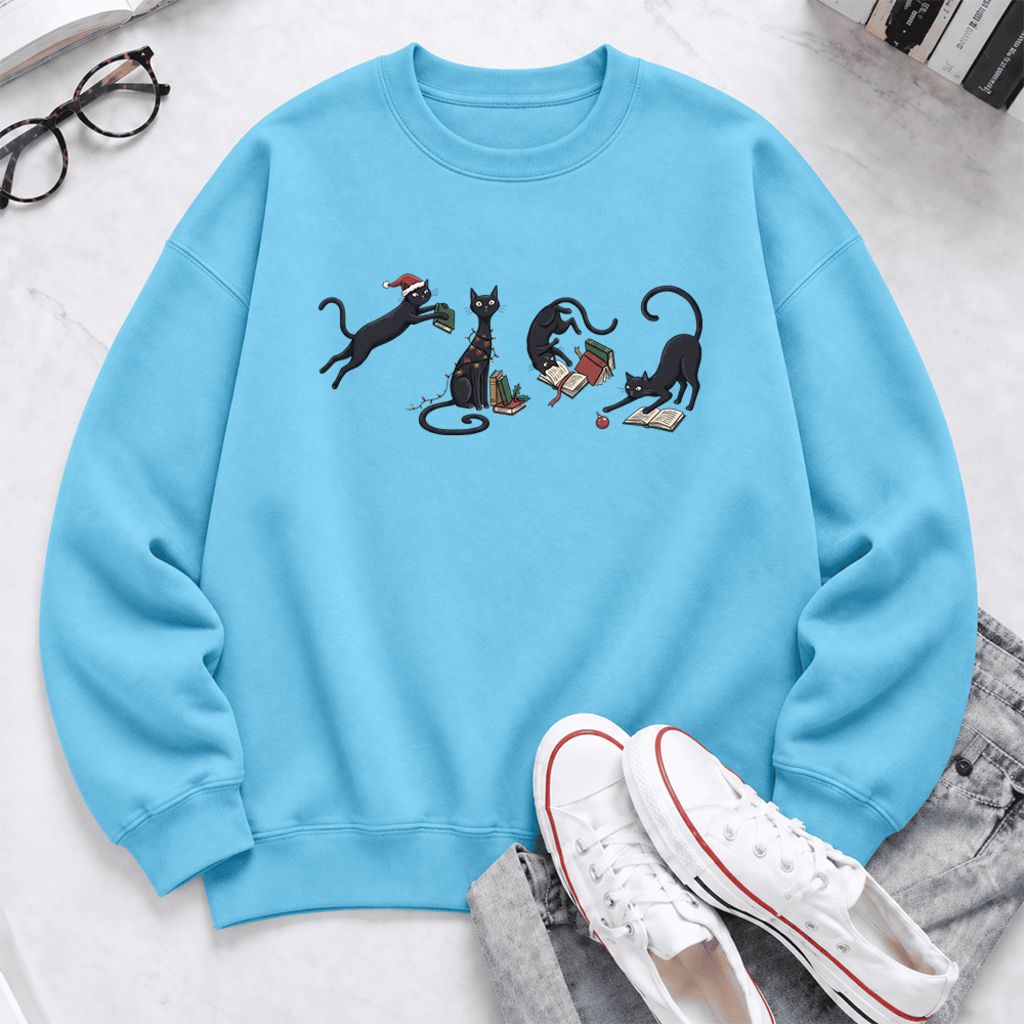 Christmas Reading Cats Softstyle Sweatshirt | Christmas Book Lover Gift Sky