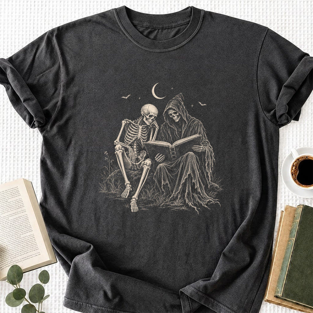 Halloween Reading Buddies Printed T-Shirt | Halloween Book Lover Gift Dark Heather