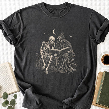 Halloween Reading Buddies Printed T-Shirt | Halloween Book Lover Gift Dark Heather