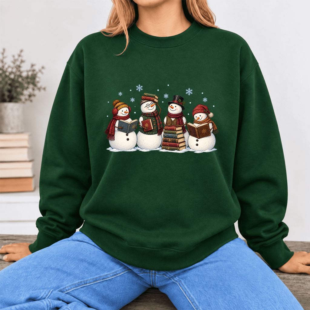Bookish Snowman Club Softstyle Sweatshirt | Christmas Book Lover Gift Forest Green