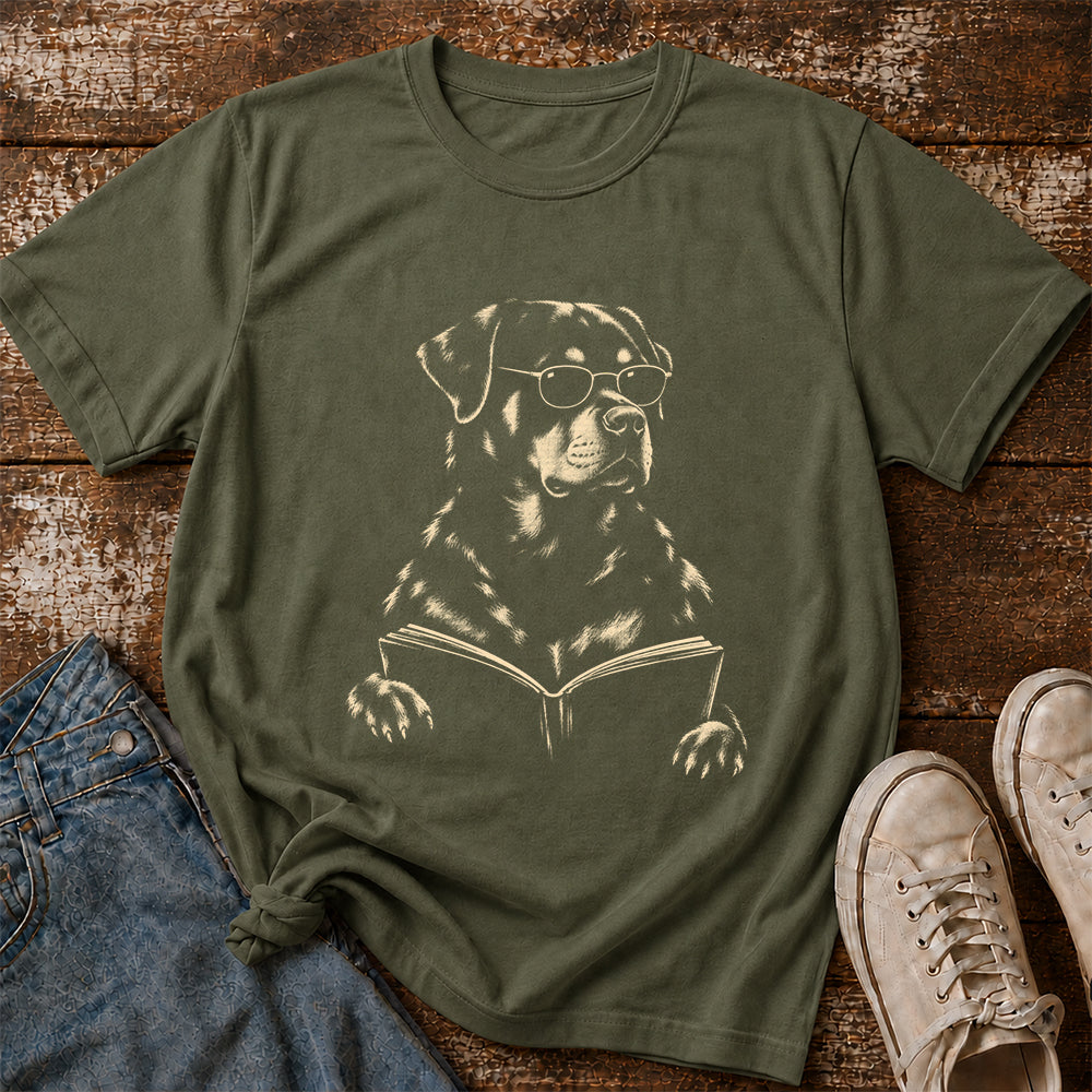 Rottweiler Reading Book Softstyle T-Shirt | Book Lover Gift Military Green