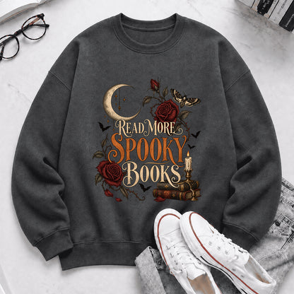 Read More Spooky Books Printed Sweatshirt | Halloween Book Lover Gift Dark Heather