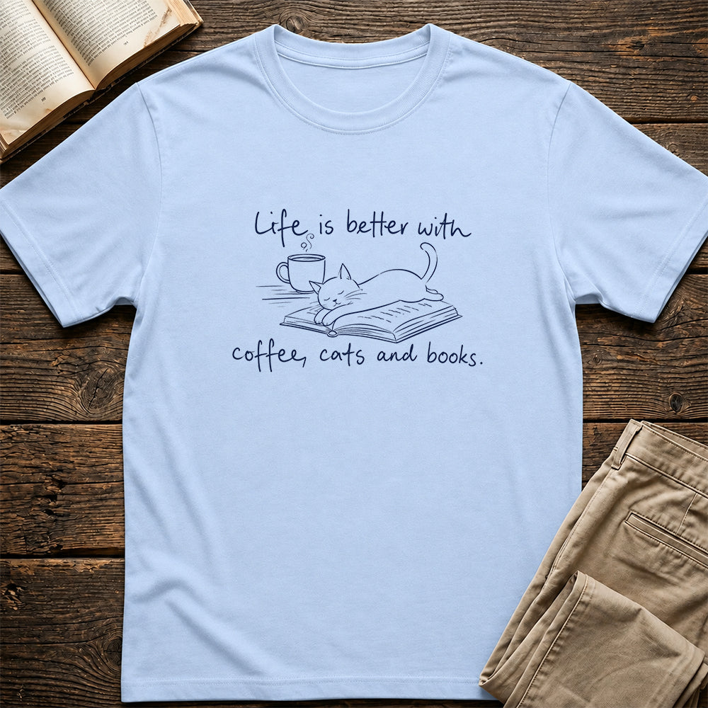 Funny Cats and Books Design Softstyle T-Shirt | Book Lover Gift Light Blue