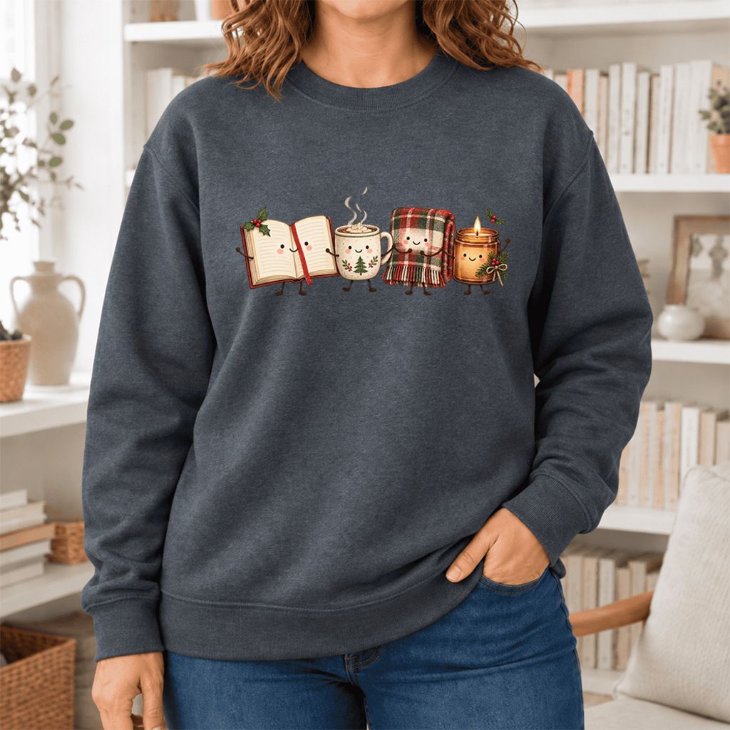 Christmas Cozy Club Softstyle Sweatshirt | Christmas Reader Gift Dark Heather