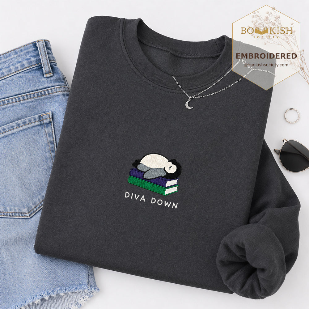 Diva Down Penguin Embroidered Sweatshirt | Reader Gift Dark Heather
