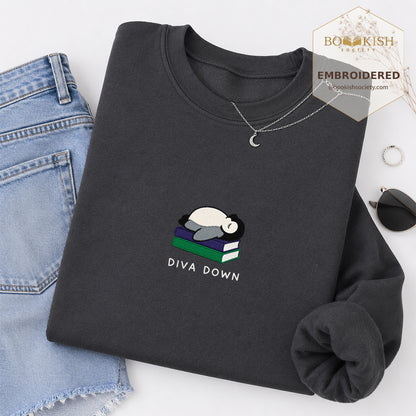 Diva Down Penguin Embroidered Sweatshirt | Reader Gift Dark Heather