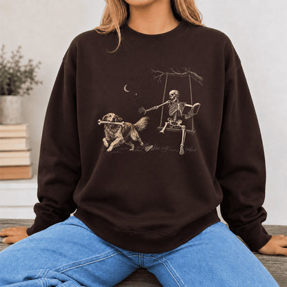 Funny Reading Book With Golden Retriever Printed Sweatshirt | Halloween Dog Lover & Reader Gift Dark Chocolate