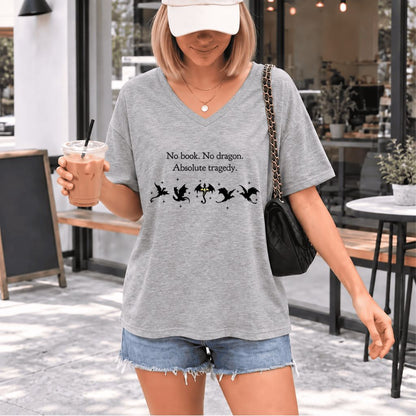 No Book, No Dragon, Absolute Tragedy Ultra-Soft V-Neck | Fantasy Book Lover Gift Athletic Heather