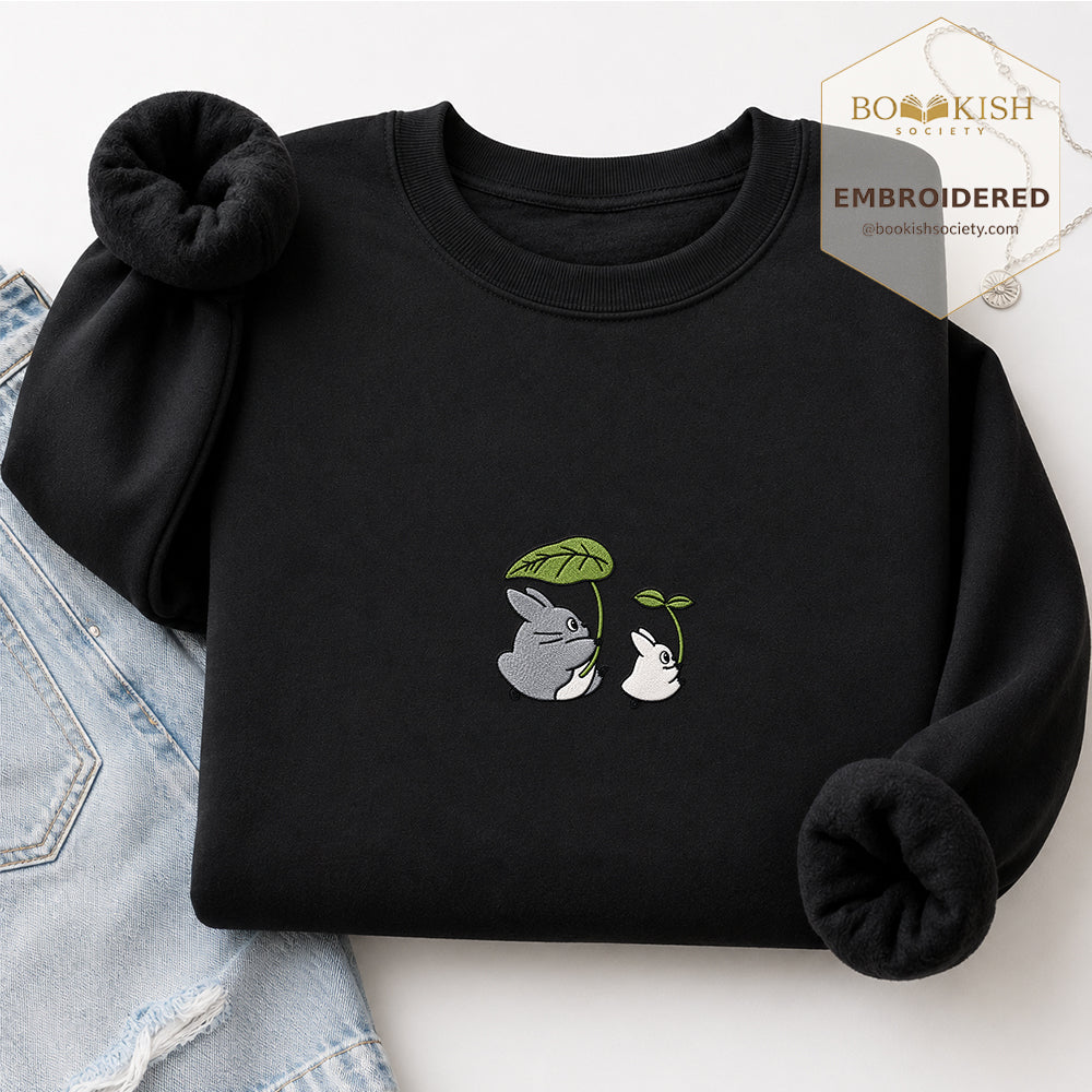 Forest Spirits and Flowers Embroidered Sweatshirt | Reader Gift Black
