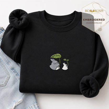 Forest Spirits and Flowers Embroidered Sweatshirt | Reader Gift Black